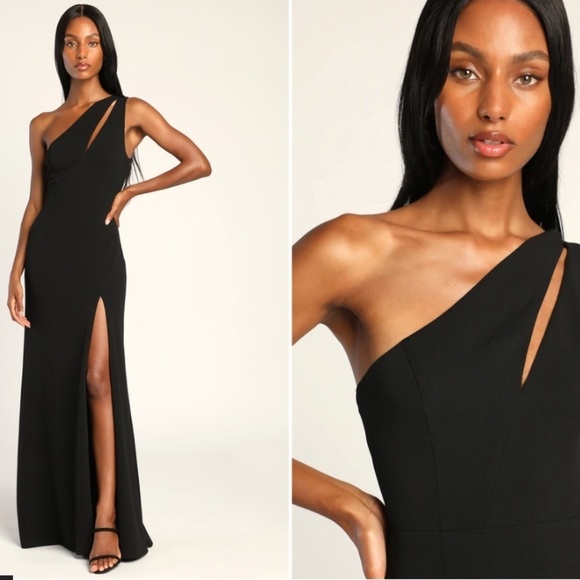 LULU's Sexy Prom Wedding Bridesmaid One Shoulder Chic Mermaid Maxi Dress - Picture 3 of 8